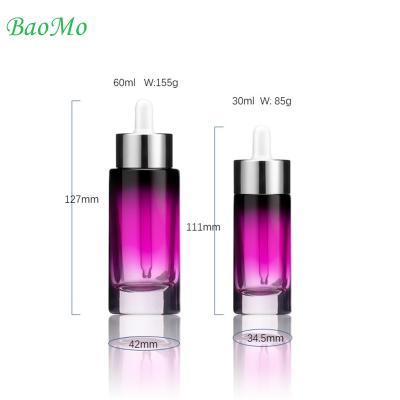 China New Luxury Thicker Bottom Round 30ml 50ml Personal Care Shoulder Flat Cosmetic Glass Dropper Bottle For Serum And Oil for sale