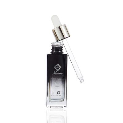 China Personal Care Square 30ml Serum Bottle Cosmetic Packaging Glass Green Dropper Bottles Fit With Dropper Head for sale