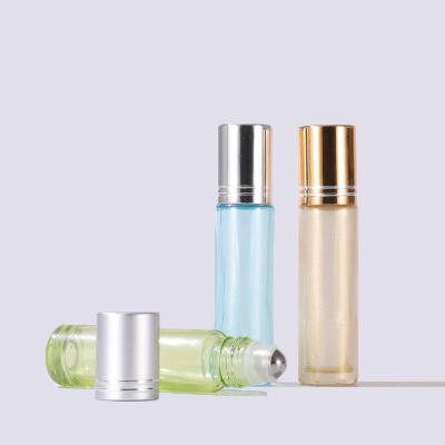 China 10ml Cosmetic Reusable Roll On Bottle , Clear Matte Glass Roll On Bottle With Stainless Steel Roll On Bottle for sale