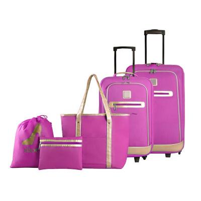 China Polyester Promotion 5pc Luggage Set Trolley Bag Suit Case Travel Soft Straight Luggage Briefcase Carry On Trolley Case for sale