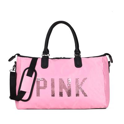 China Pink Custom Fleece Large Logo Women Outdoor Travel Storage Travel Shoulder Bag Waterproof Duffel Bag for sale