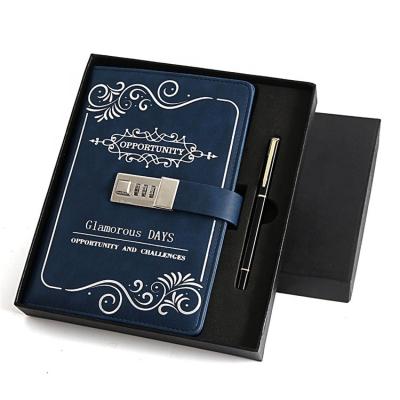 China Easy Enrolling Custom Logo PU Leather Password Password Diary Business Line Locked Notebook Leather Planners And Gift Boxes Set With Lock for sale