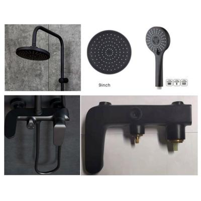 China With Slide Bar Modern Multifunctional Matte Black Bathroom Rain Shower Mixer Set Wall Mounted Thermostatic Stainless Shower Column Faucet Set for sale