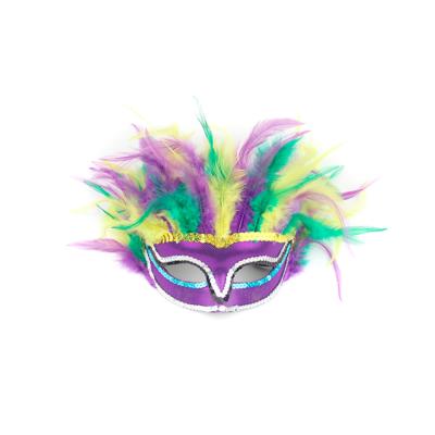 China Environmentally Friendly Gorgeous Golden Green Purple Fluffy FeatherMask For Mardi Gras for sale