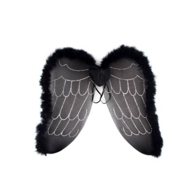 China Feather-like shape of black angel wings with stork feather boa and silver glitter for sale