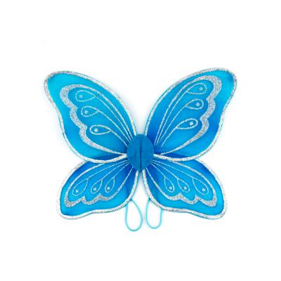 China Fairy Blue Wings Butterfly Halloween Costume Polyester Silver Glitter Wings Halloween Party Carnival Kids Costume for sale