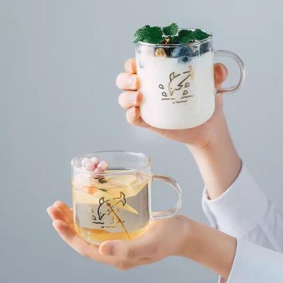 China Good Quality Viable Tumbler Thermos Tea Kettle Saucers Cup Titleist Milk Sublimation Glass Mug With Gold Logo for sale