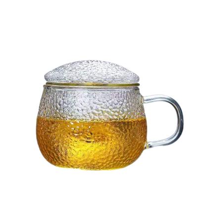 China Sustainable High Borosilicate 300ml Glass Heat Tea Mug With Filter And Lid for sale