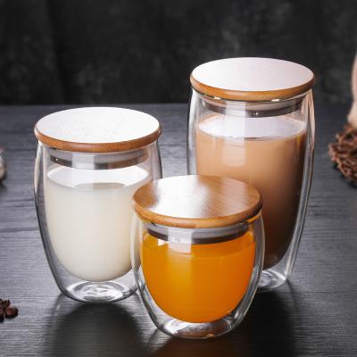 China Sustainable Factory Price Double Wall Ironing Mug Set Coffee Glass With Lid for sale