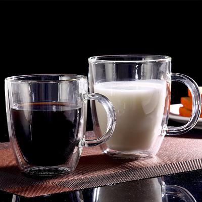 China Factory Customized Sustainable High Borosilicate Glass Tea Cup Double Wall Coffee Water Cup Milk Mug With Handle for sale