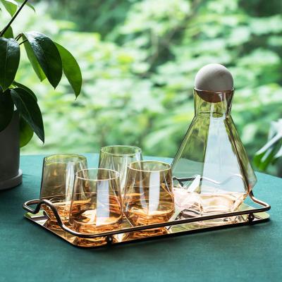 China High Borosilicate Glass Viable Diamond Shaped Jug Set Hexagonal Glass Cup Pitcher Crystal Glass Kettle With Wooden Ball Lid for sale