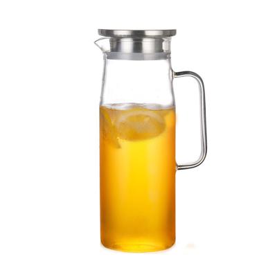 China Sustainable Borosilicate Glass Water Jug Juice Pitcher With Stainless Steel Lid for sale