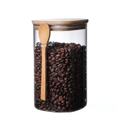 China Factory price viable high quality square shape glass jars with lid and bamboo spoon for food for sale