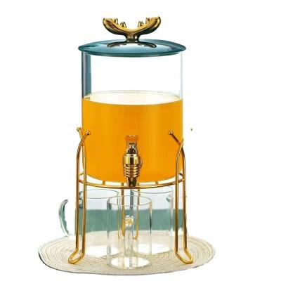 China Minimalist luxury hot sale high borosilicate glass dispenser and container with metal and metal tray faucet for sale