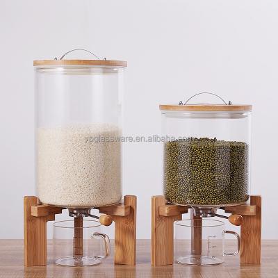 China Clear storage jar glass food container with lid and waterproof stored, with wooden tray and metal fauce for sale