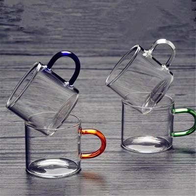 China Sustainable High Borosilicate Glass Single Wall Mugs With Colored Handle For Tea for sale