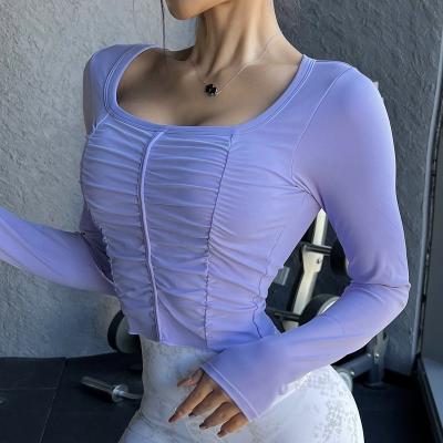 China Breathable Fitness Yoga Vest With Breast Pad Women Quick Dry Sports Long Sheath Pleated Slim Thin Elastic Woman for sale