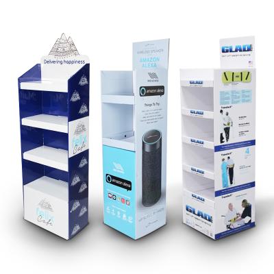 China Single Sided Product Display Rack Custom Folding Pop Up Standing Cardboard Display Stand Corrugated Paper Flooring for sale