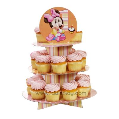 China Custom Wholesale 4C/4Color Printing Paperboard Cupcake Display Stand Cupcake Party Theme Cardboard Cup Cake Stand Crystal Clear for sale