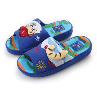 China Light wholesale printer cartoon unruly tiger with blue or cyan colors kids slippers for sale