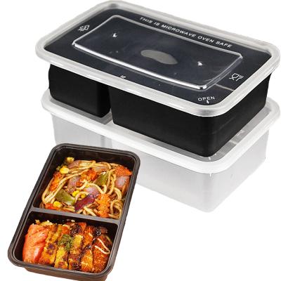 China Microwavable 1000ML 2 Compartment Disposable Microwavable PP Plastic Container For Food Takeaway Meal Boxes Container for sale