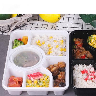 China Black and Clear PP 6 Compartment Microwavable Disposable Plastic Food Container 1200ml for sale