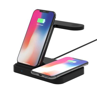 China Private Cell Phone & Earphone & Watch Mold 3 in 1 Quick Wireless Charging Holder for iPhones & AirPods & iWatch Galaxy Buds with USB Outlet Extra Charging for sale