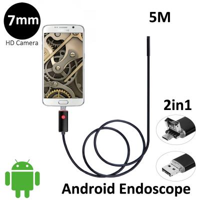 China Waterproof/Waterproof 2 in 1 Android Borescope 7mm USB Endoscope Camera 5M USB Inspection HD IP67 Snake Waterproof Borescope for sale