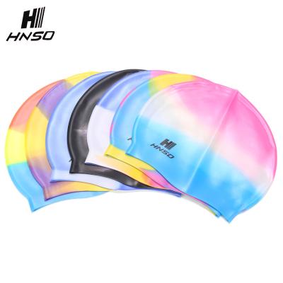 China Fashion Swim Cap Colorful Waterproof Silicone Ear Protected Adult Swimming Cap for sale