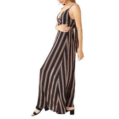 China Anti-Wrinkle Polyester Front Slit Women's One-Piece Dress Loose Maxi Dress Striped Women Dress for sale