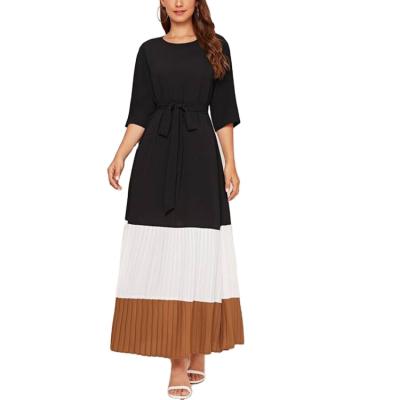 China Anti-Wrinkle Patchwork Fold Pleated Women Clothing High Waist Loose Knee Length Maxi Dress Women for sale