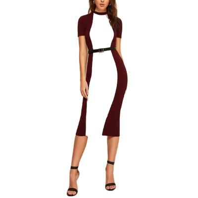 China Anti-Wrinkle OEM Colorblock Bodycon Pencil Dress Women Multicolor Maxi Sheath Dress Women Casual Clothing for sale