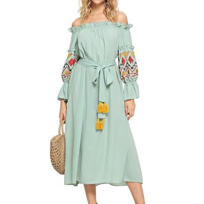 China Custom Women Clothing Boho Style Anti-Wrinkle Long Dress Elegant Casual Tassel Embroidered Dress for sale