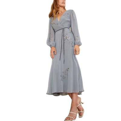 China Latest Design Classic Anti-Wrinkle Long Sleeve Maxi Dress Embroidered Elegant Casual Dress for sale