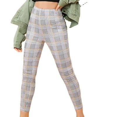 China Wholesale Custom QUICK DRY Fashionable Women's Pants Slim Fit Plaid Women's Trousers Casual Skinny Pants Women for sale