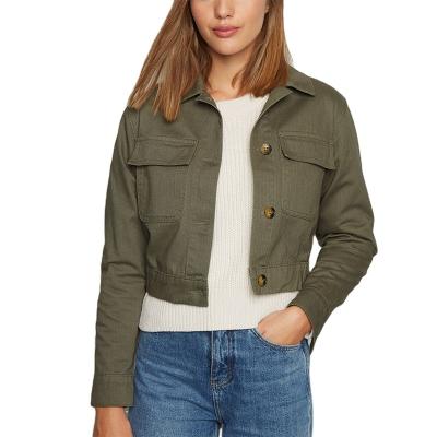 China Turn-Down Collar Plain Crop Jackets Womens Windproof Anti-wrinkle Zipper Casual Women's Jackets for sale