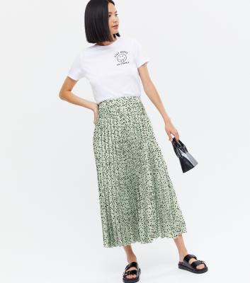 China Light-Green-Animal-Print-Satin-Pleat-Midi-Skirt Machine Washable for sale