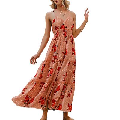 China Anti-wrinkle Spaghetti Strap Women's Floral Print Dress Charming Women's Casual Dress Late Summer Ladies Long Maxi Dress for sale