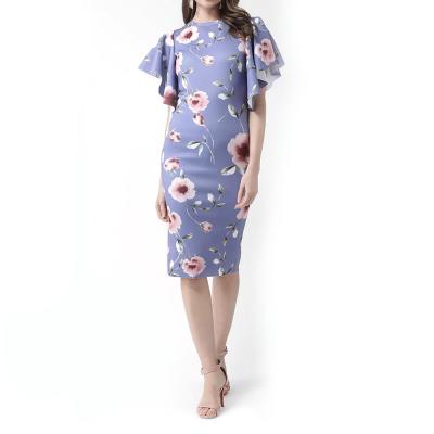 China Breathable High Quality Print Fashion Round Neck Short Floral Lotus Sleeve Dress Malaysia for sale