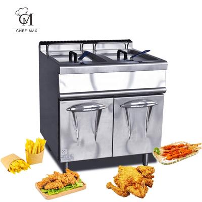 China Chefmax Industrial Custom Fast Food Restaurant Basket Gas 4 Cylinder Double Deep Fryer Frying Machine For Restaurant Canting zu verkaufen