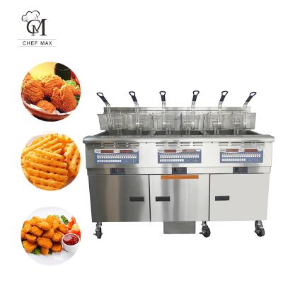 China Commercial Custom Vertical Three Tank Fast Food Restaurant Chefmax Combination Electric Deep Fryers With Fltration System zu verkaufen