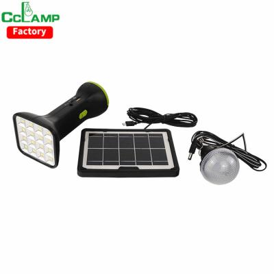 China Home Rechargeable Solar Torch Flash Light with LED Solar Panel Bulb Charging Phone Home Camping Travel Tent and Fishing for sale