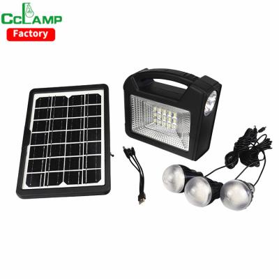 China CCLAMP Home Off Grid Small Solar Lighting Kit with LED High Brightness Mobile Charging and Emergency Extra Bulbs and USB Devices for sale