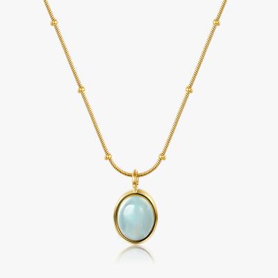 China Wholesale Green Blue Gold Plated Link Chain Necklace Natural Blue Gemstone Pendant Necklace Pendant Necklace Stainless Steel 18K Jewelry for sale