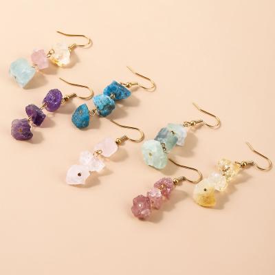 China Wholesale Cute Colorful Natural Stone Gold Plated Original Stone Macadam Stone Earrings Dangle Earring for sale