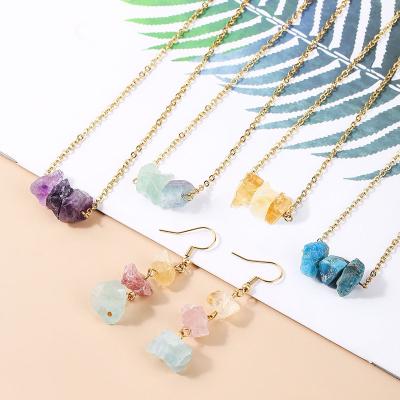 China Wholesale Colorful Natural Gold Plated Link Chain Necklace Original Stone Macadam Stone Pendant Necklace Stone Pendant Necklace for sale