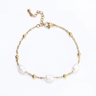 China Wholesale fashion high quality environmental friendly PVD 18k gold plated natural pearl bracelet stainless steel bracelet jewelry women 2022 for sale