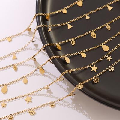 China CLASSIC Simple Fashion Jewelry Gold Plated Stainless Steel Necklace Star Leaf Waterdrop Triangle Eyes Pendant Necklace for sale