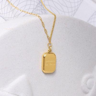 China Trendy 2022 18K Gold Plated Stainless Steel Square Letter Necklace Clavicle Chain Pendant Necklace for sale