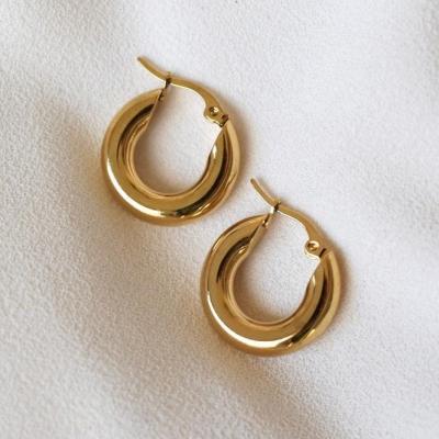 China 20mm 25mm 30mm Minimalist FASHIONABLE Gold Plated Hypoallergenic Women Stainless Steel Chunky Thick Hoop Earrings For for sale